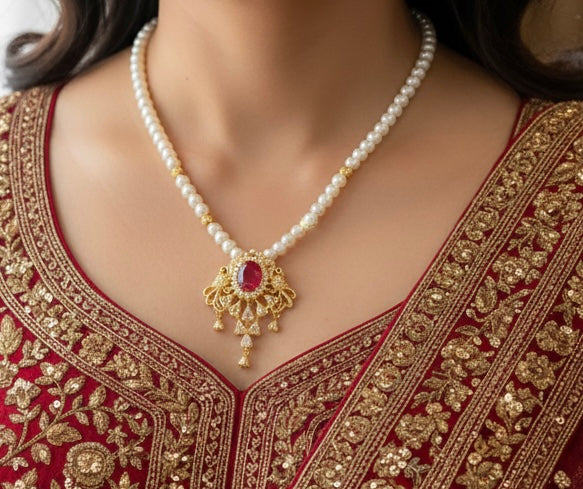 Double Mayur on Stylish Pearl Set
