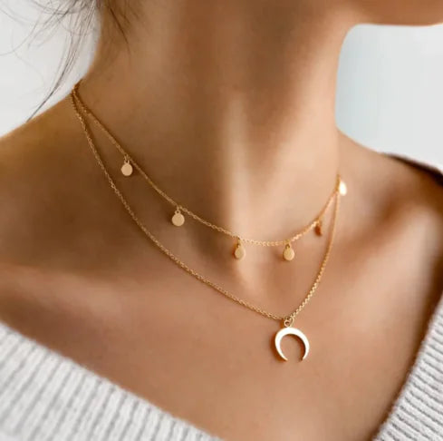 Half Moon Necklace in 18K Gold-Plated Titanium Steel