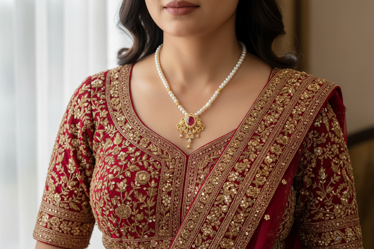 Double Mayur on Stylish Pearl Set