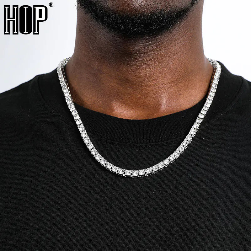 Hip Hop Ice Crystal Tennis Chain Necklace for Men
