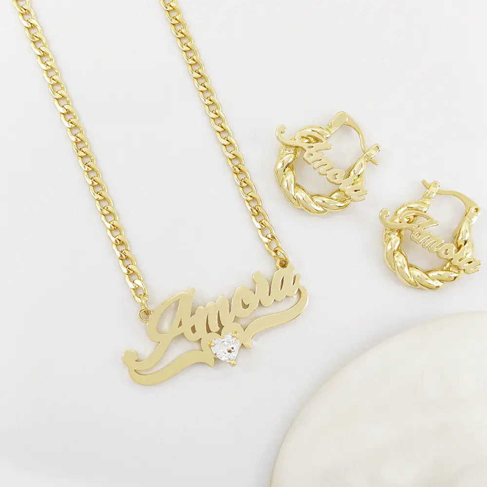 Personalized DIY Name Necklace with Heart Birthstone