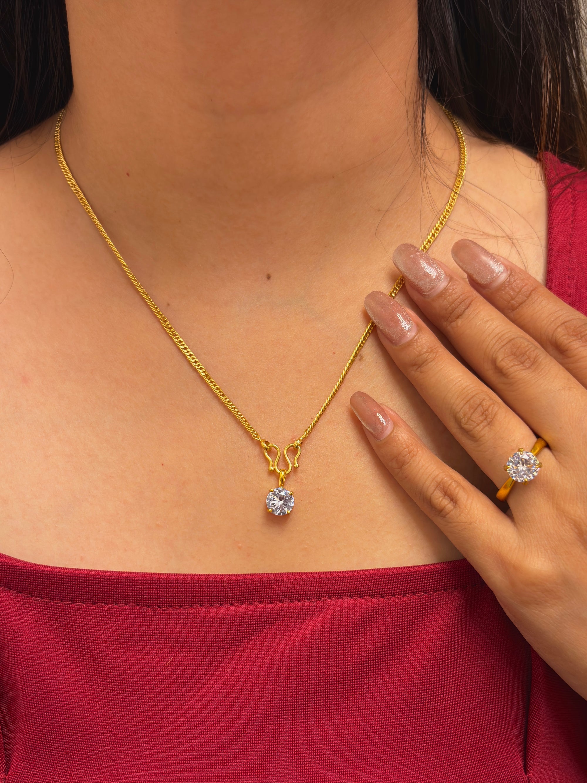 White Stone Combo Set (Pendant & chain + EarTops + Ring) Limited Time Offer