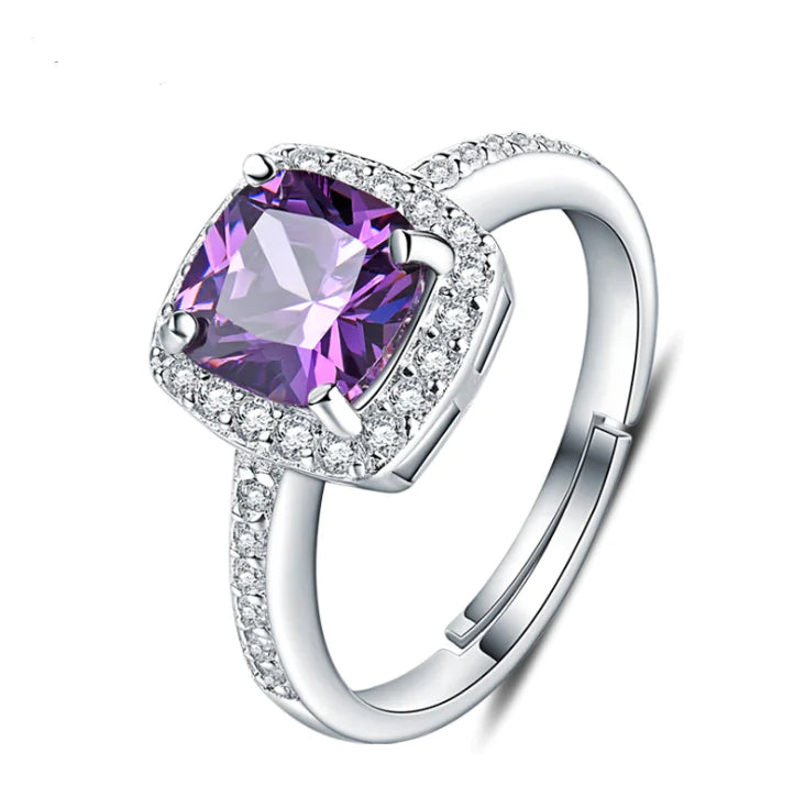 Square Amethyst Ring with Diamond Accents