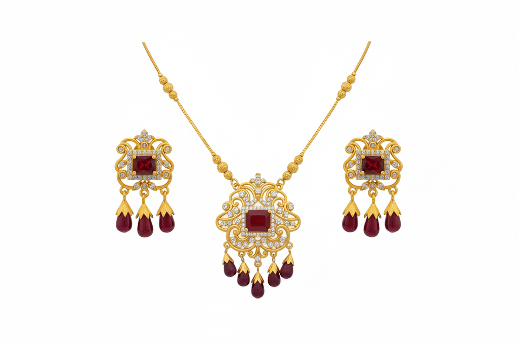 Complete Red Jewelry Set - Smaller Earrings