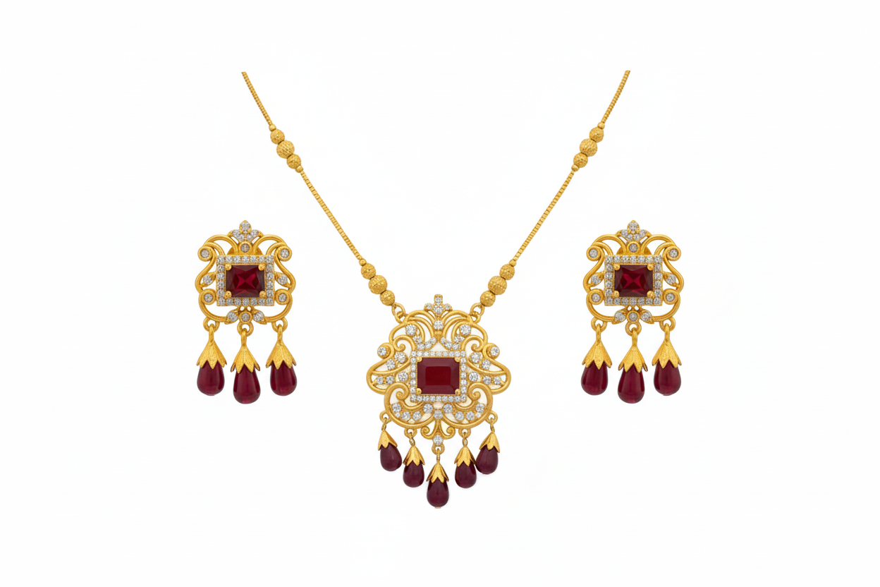 Complete Red Jewelry Set - Smaller Earrings