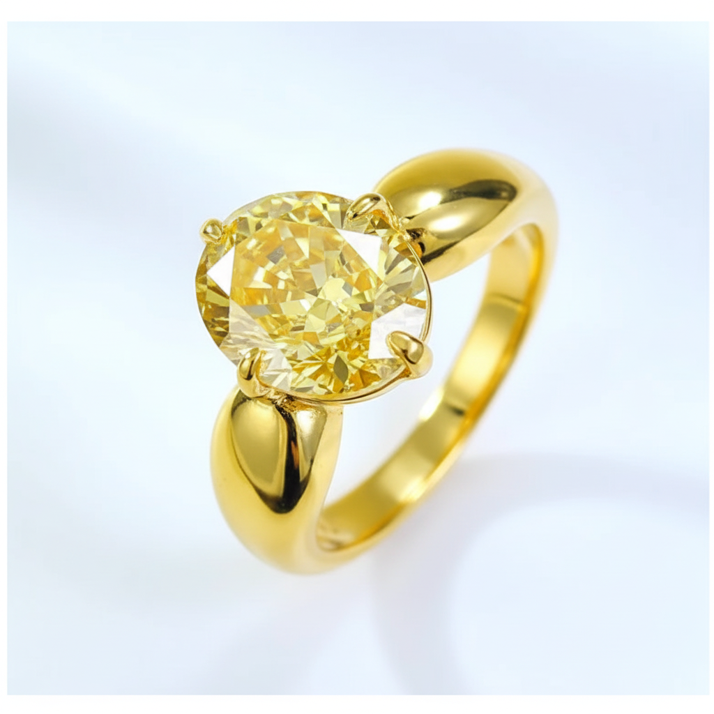 High Carbon Diamond Ice Flower Cut Yellow Ring - Gold