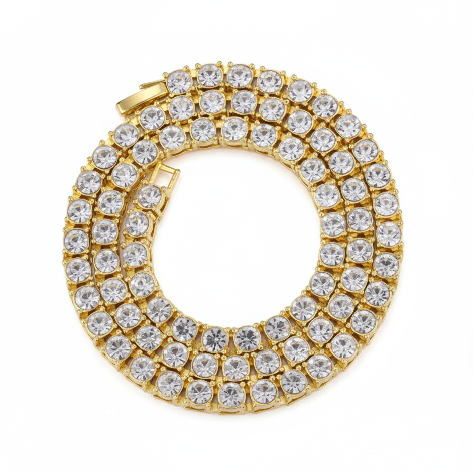 Hip Hop Ice Crystal Tennis Chain Necklace - White Background