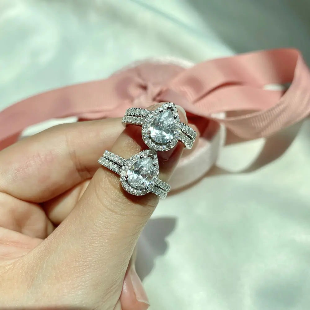 925 Sterling Silver Creative Water Drop Zircon Ring