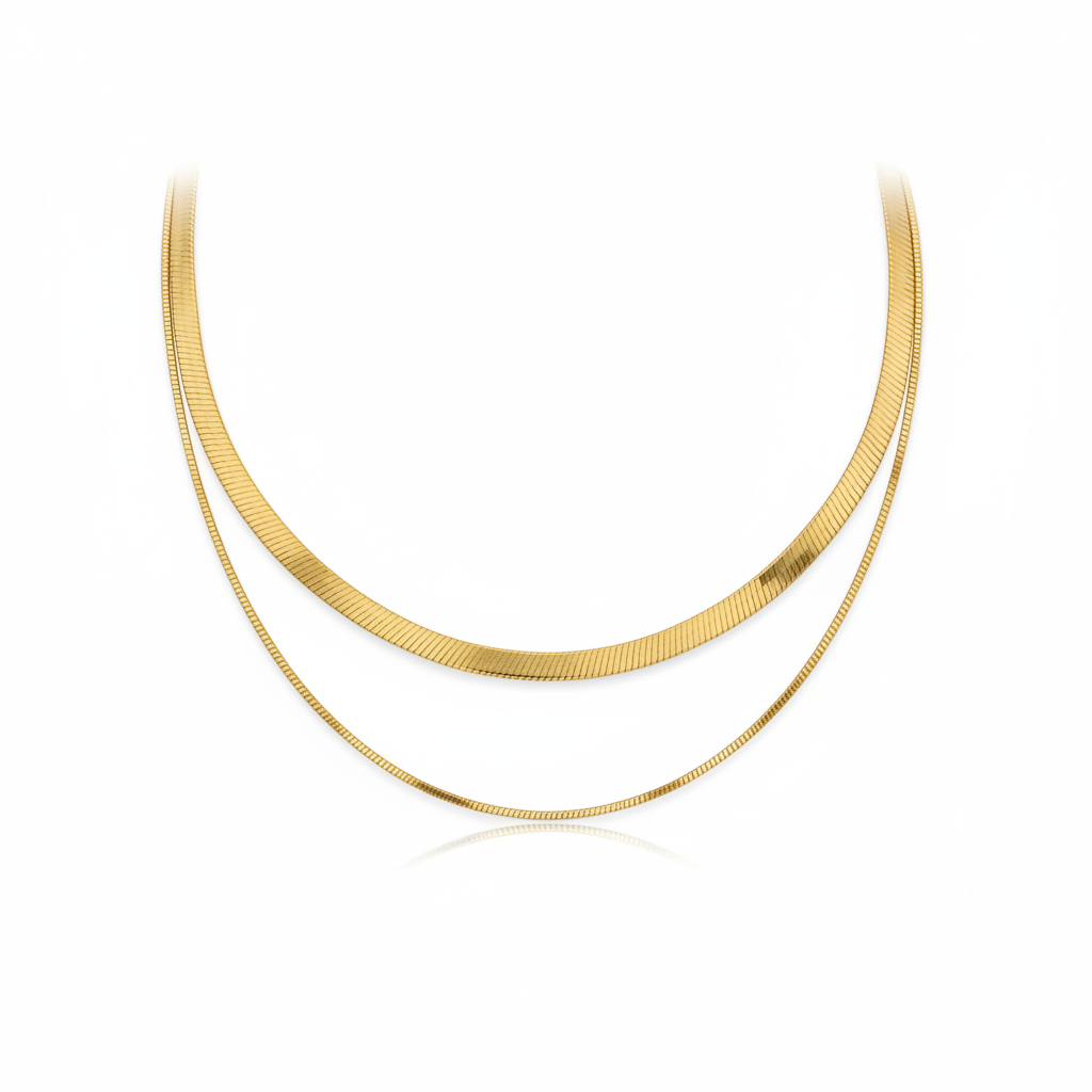 London Gold Necklace - Double Layer Snake Chain Set