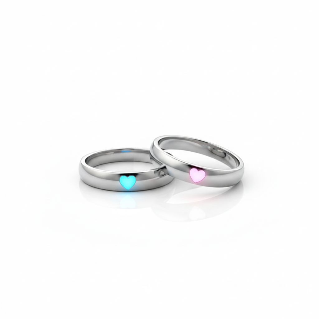 Love Glow Ring Pair with Heart Design
