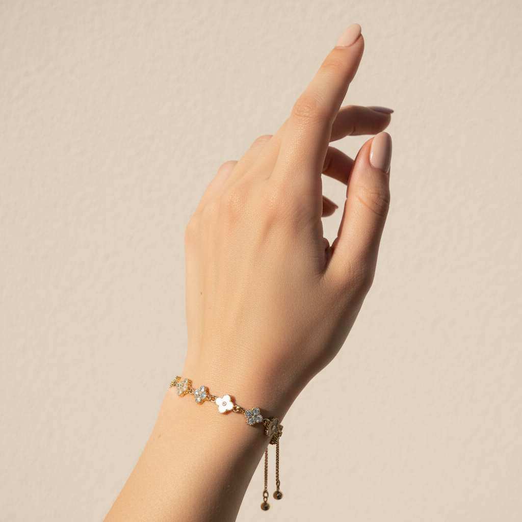 Luxury hand shot with clover bracelet