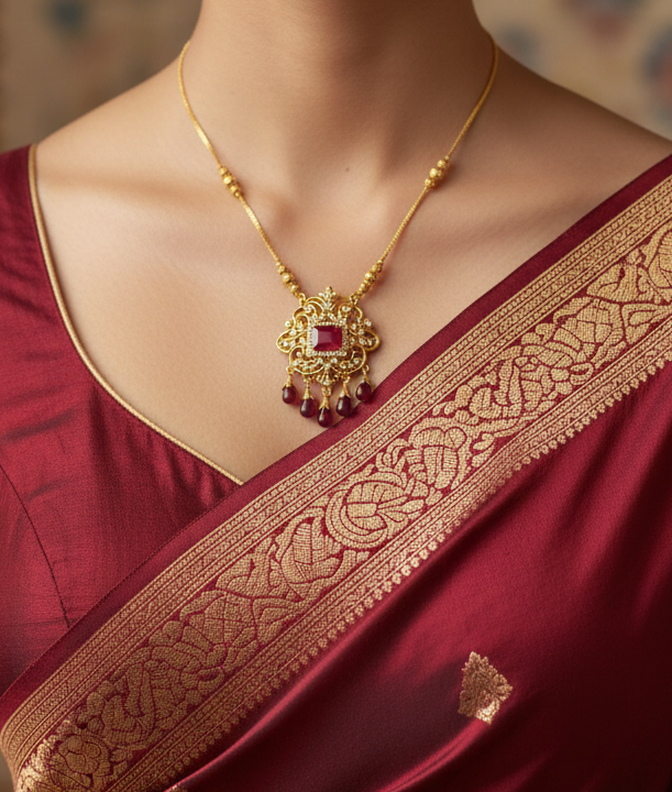 Luxury necklace on Indian model in sari