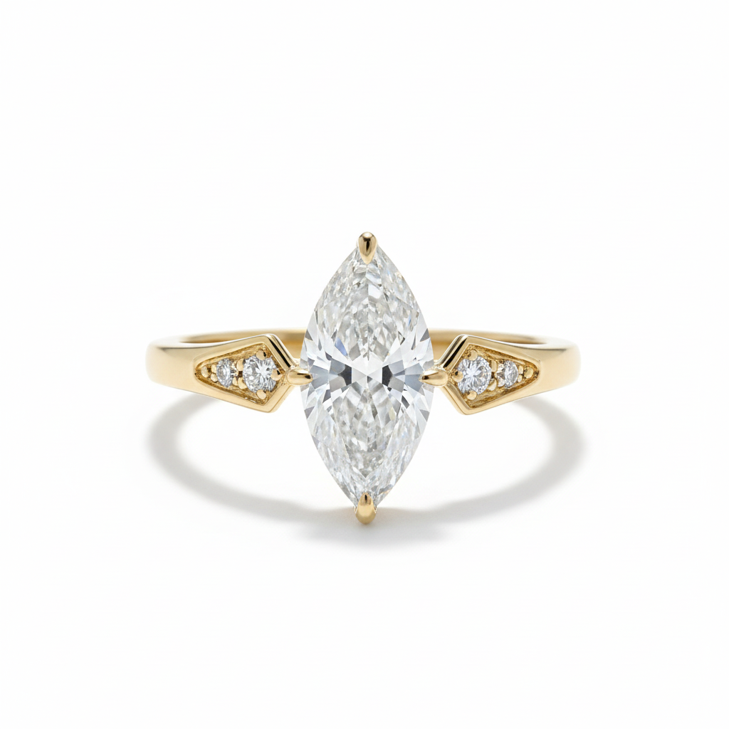 Marquise Cut Diamond Ring in Gold