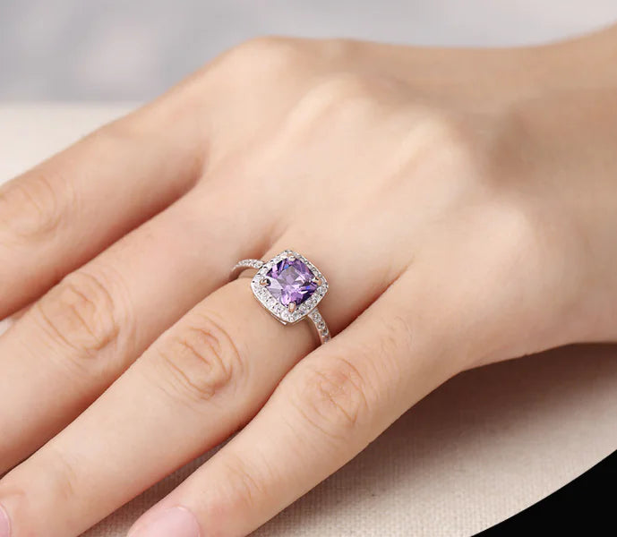 Square Amethyst Ring with Diamond Accents