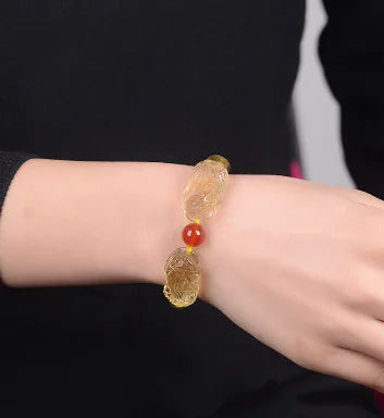 Natural Citrine Double Pixiu Bracelet