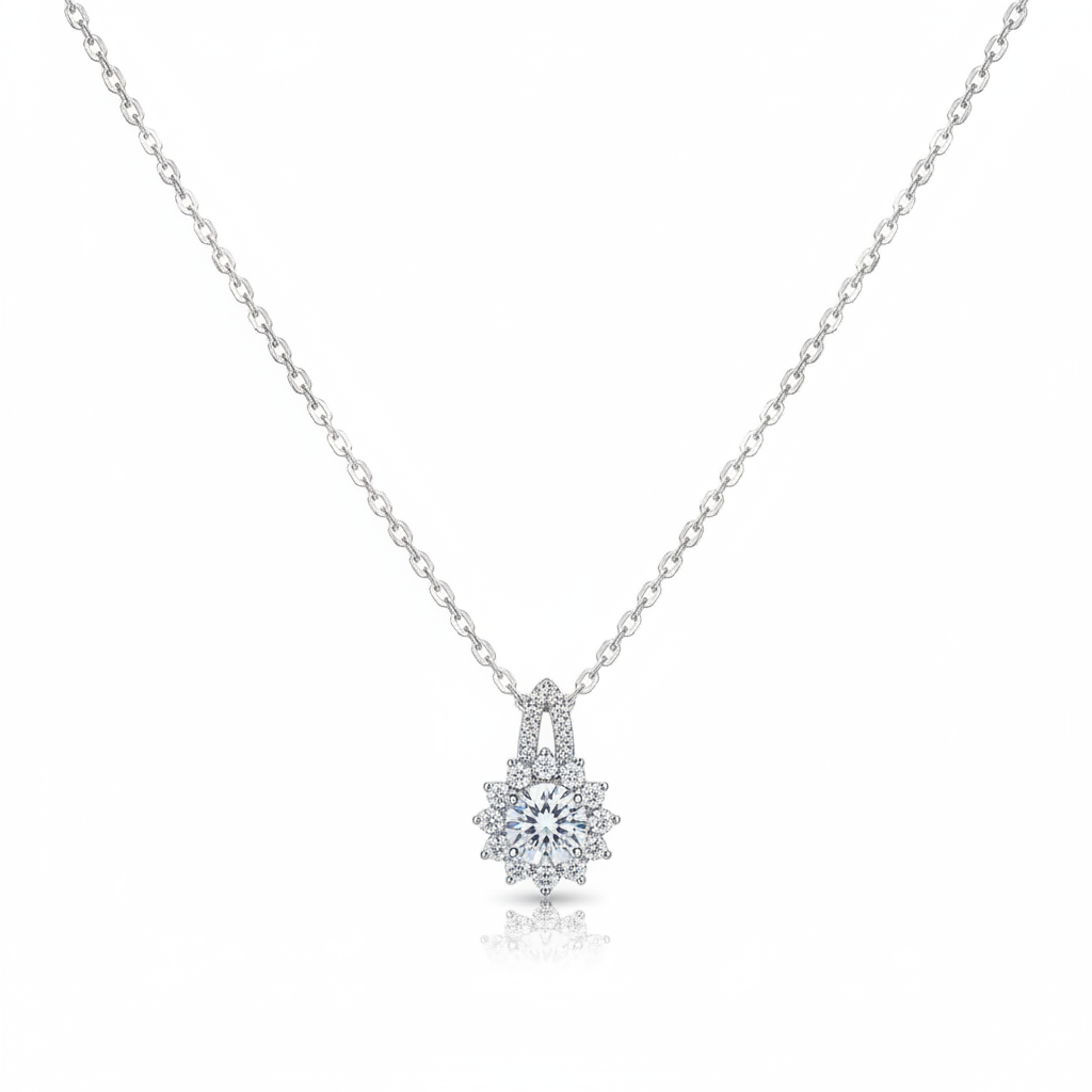 S925 Sterling Silver Moissanite Sunflower Necklace