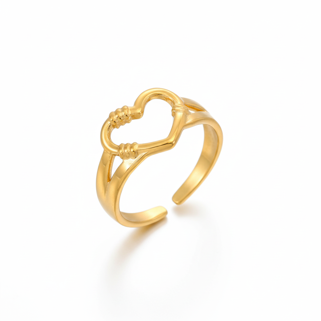 Stainless Steel Heart Ring - Gold