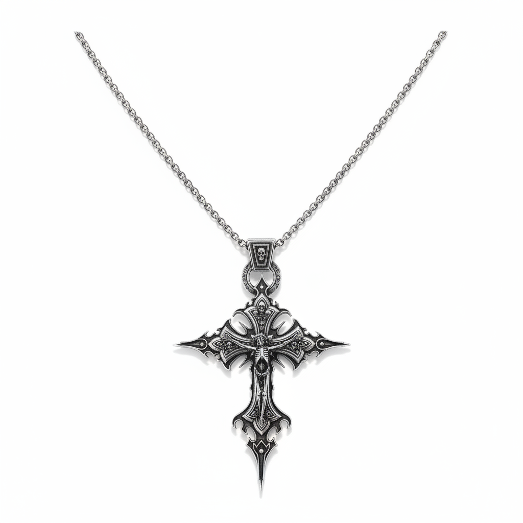 Vintage Gothic Cross Chain with Skull Pendant